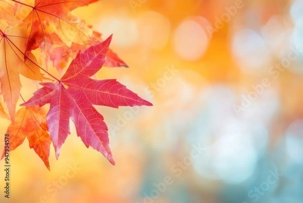 Fototapeta Vibrant autumn leaves with bokeh
