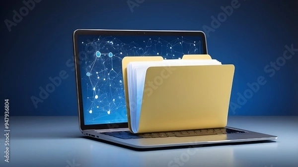 Fototapeta File folder with a blue backdrop on a laptop screen. Artificial Intelligence