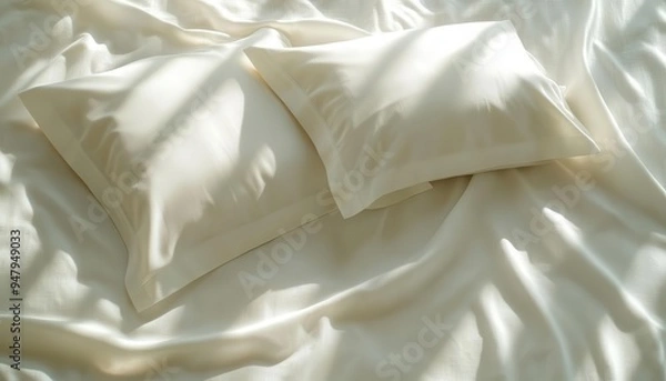 Obraz Bed sheet with pillowcase neatly arranged on a bed