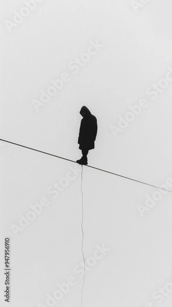 Fototapeta Solitude on the Line: A Study in Balance and Isolation