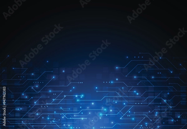 Fototapeta Abstract background with technology circuit board texture. Artificial intelligence electronic board. Communication and engineering concept. Vector illustration
