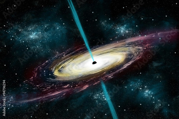 Fototapeta A black hole in deep space pulls in the surrounding matter