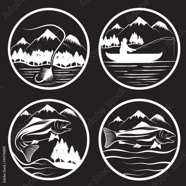 Fototapeta set of vintage labels with fishing theme