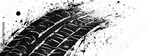 Fototapeta Grunge tire track  wheel braking marks. Truck  car or motorcycle tread pattern silhouette. Auto race  motorsport  speed racing design element. Vector illustration