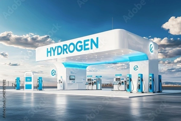Obraz An imaginative representation of a hydrogen gas station facility