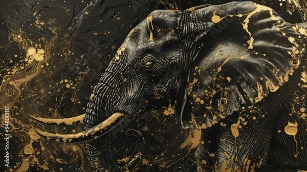 Obraz Elephant with Gold Splashes