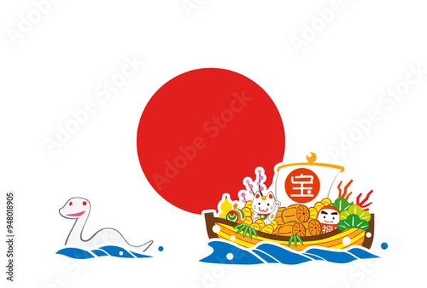 Fototapeta 巳年　日の丸　宝船