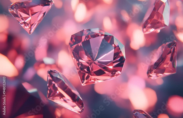 Fototapeta Pink diamonds 3D render abstract background Delicate and Precious Concept