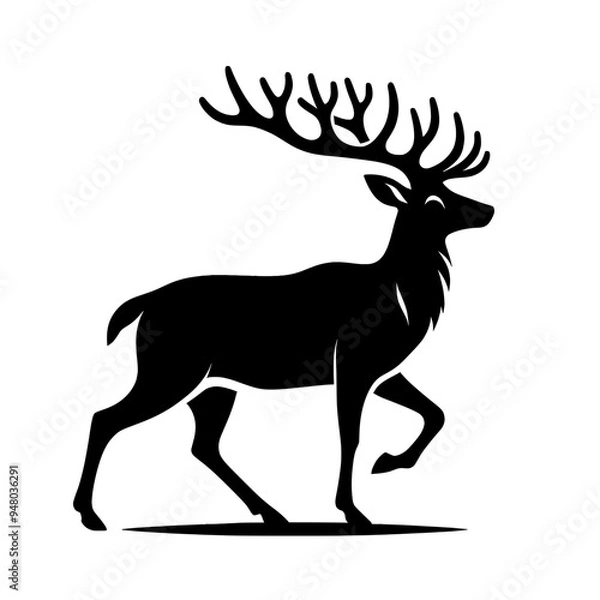 Obraz Black vector silhouette of a deer isolated on transparent background - Decorative deer illustration clipart