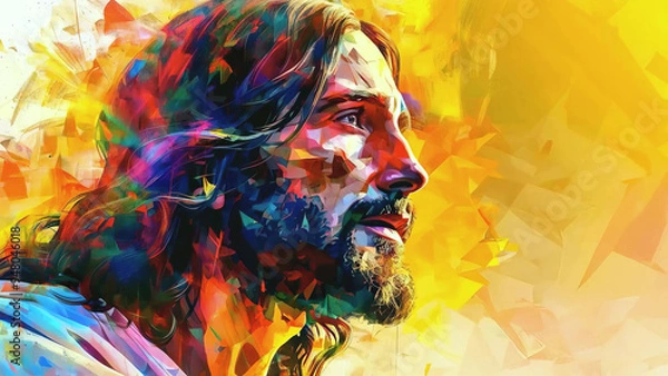 Obraz Close-Up Artistic Portrait of Jesus Christ face in Painting Style new beautiful stock image illustration AI
