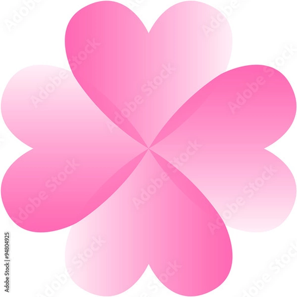 Fototapeta Isolated pink four leaf clover from hearts