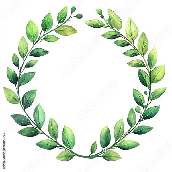 Fototapeta Watercolor green laurel wreath frame isolated on white background.