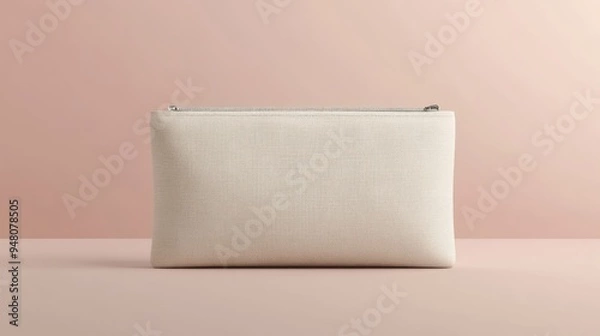 Fototapeta White Clutch with Zipper Detail on Pink Background