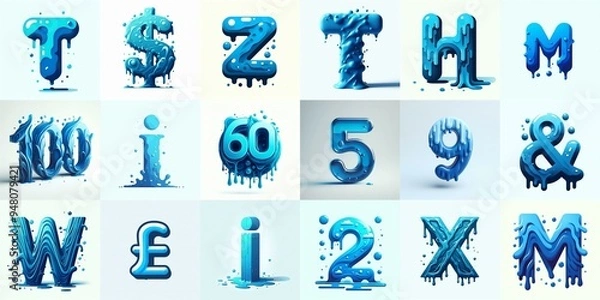 Obraz Blue Lettering Typeface. AI generated illustration