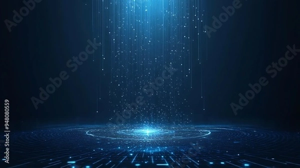 Fototapeta Futuristic digital technology background with glowing blue particles and circuits, ideal for data and innovation concepts.