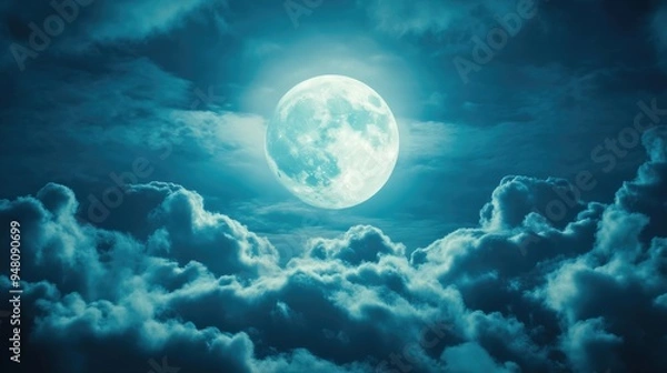 Fototapeta Moonlight Casting Shadows on Floating Clouds