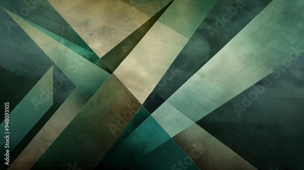 Fototapeta Geometric abstract design featuring angular shapes in muted teal and green tones, creating a calm and structured aesthetic.