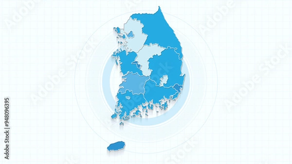 Fototapeta Blue Map of South Korea, South Korea map with borders of the states, country high detailed illustration map.
