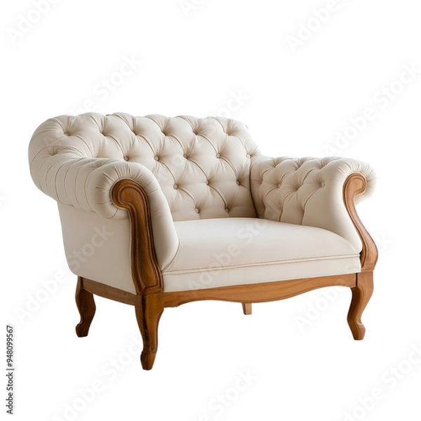 Fototapeta Stylish and Plush Armchair Perfect for Cozy Living Spaces, Adding a Touch of Sophistication and Comfort.