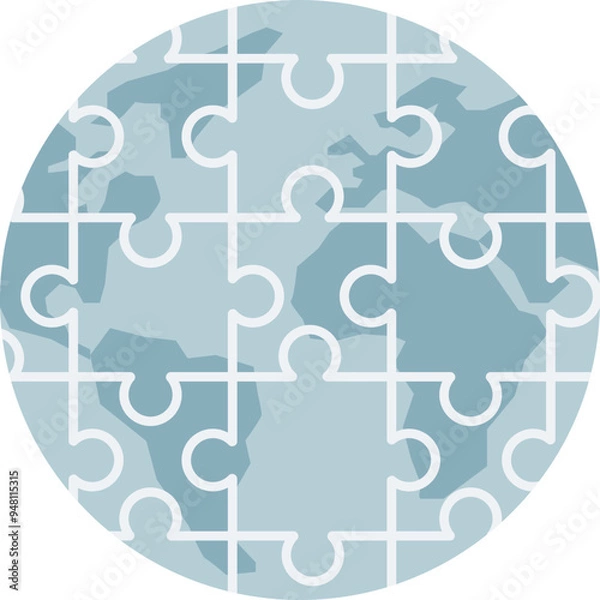 Fototapeta A spherical jigsaw puzzle representing global connectivity and problem-solving.