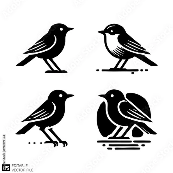 Fototapeta set of bird Isolated vector graphic illustration design in black and white silhouette for clip art templates