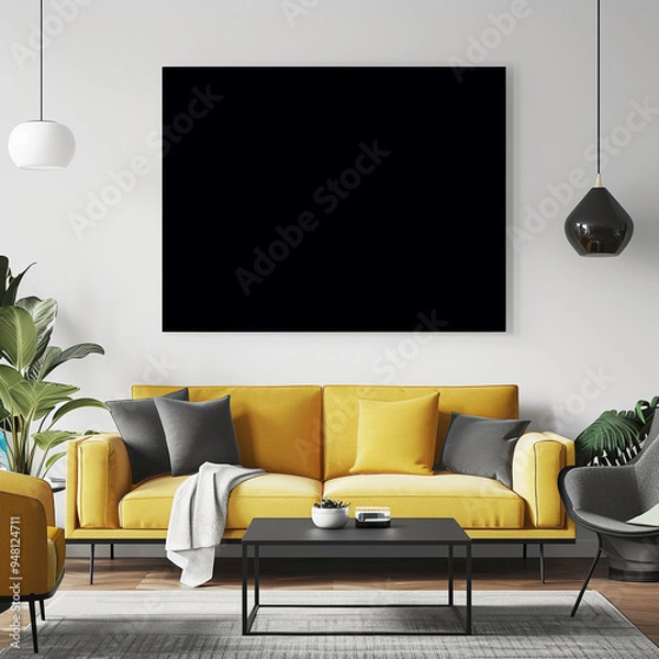 Fototapeta picture identity minimal couch living sofa canvas furniture minimalist up contemporary poster apartment floor photo room cosy image loft frame interior mock blank studio retro home scand