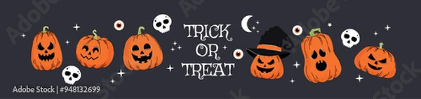 Obraz Halloween background. Horror elements. Collection. Hand drawn shapes. Trendy doodle. Ghost. Autumn. October 31. Saints' Day. Stickers and icons. Jack o lantern. pumpkin. Party. Template design. Spooky