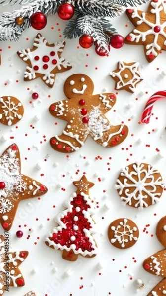 Obraz A plate of gingerbread cookies with a Christmas tree and snowflakes on them