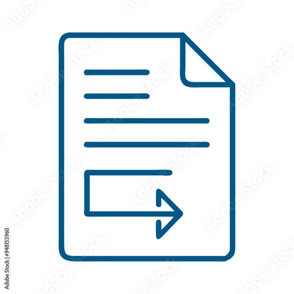 Fototapeta Document with Arrow Icon in Simple Blue Line Art on White Background
