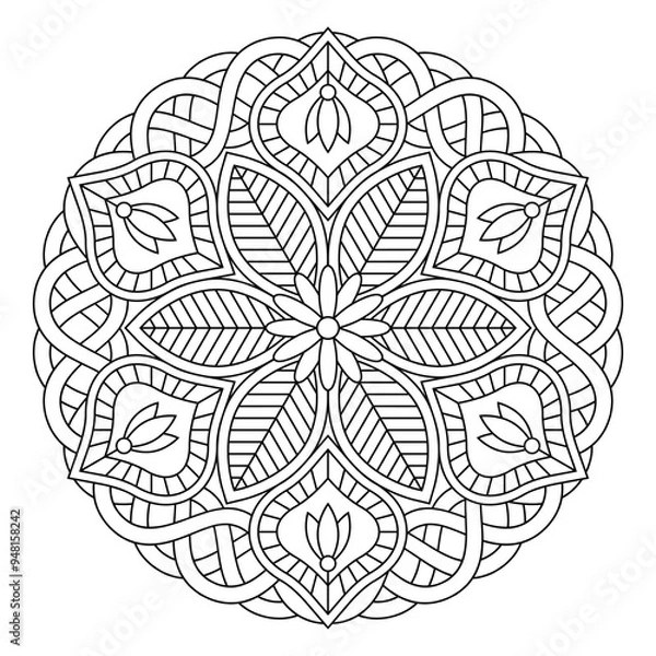 Fototapeta Isolated mandala in vector. Round line pattern in black and white colors. Vintage element 