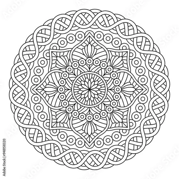 Fototapeta Isolated black mandala in vector. Round flower line unpainted pattern. Vintage element for coloring pages and design