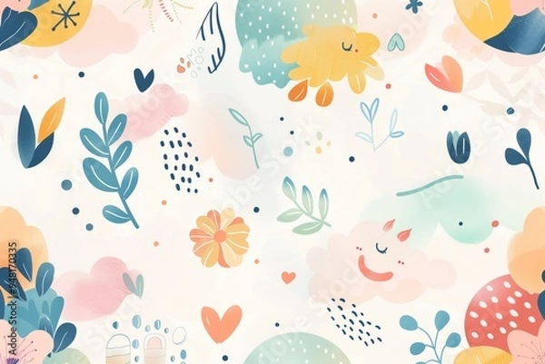 Fototapeta Colorful and whimsical abstract design featuring playful shapes and patterns in pastel tones, perfect for art and decoration