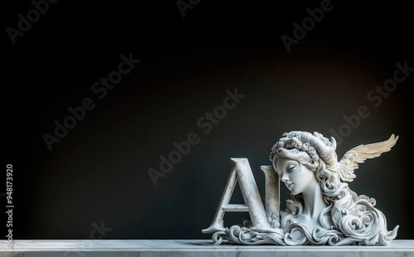 Fototapeta minimalist 3D design, the letters "AI" are shown with the "A" featuring an angelic halo