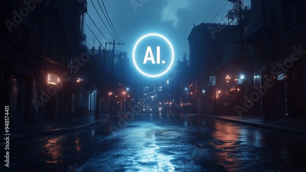 Fototapeta The letters "AI" are creatively designed in bold 3D, with a bright halo floating above the "A." 