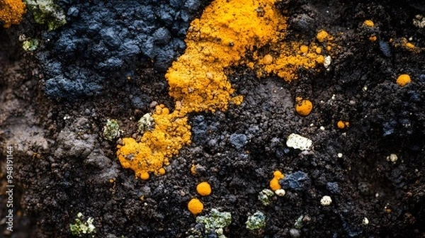 Fototapeta Extreme close-up of soil texture revealing various microorganisms, rich details, vibrant colors, highlighting microbial diversity and soil health.