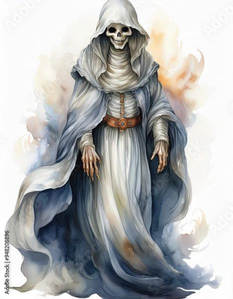 Fototapeta Victorian ghost, watercolor clipart illustration with isolated on white background.