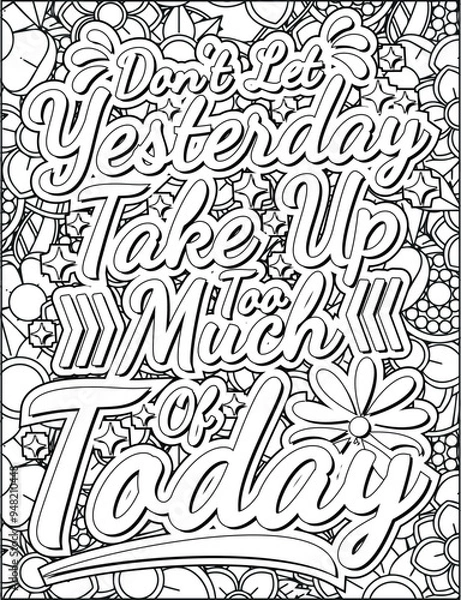 Fototapeta Motivational quote coloring page for adults. Inspirational quote coloring page. Mandala quote coloring page. Positive vibes interior.