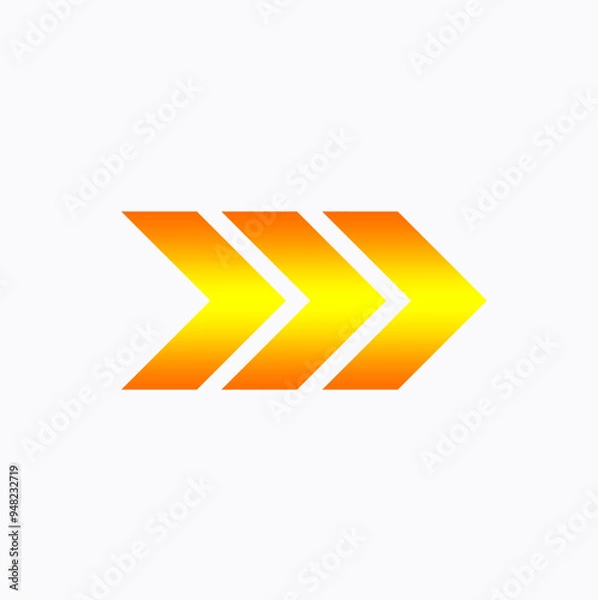 Fototapeta Closeup, Design right arrow gold orange icon. forward functions in media applications. Advanced symbol on white space for illustration advertising, wallpaper, art print, vector, stock photo