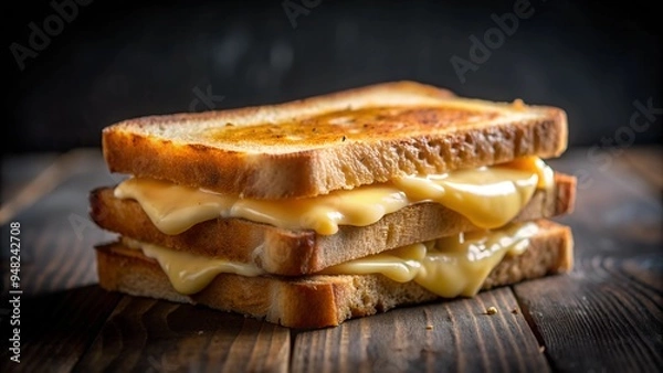 Obraz grilled toast with melt cheese close up with dark light