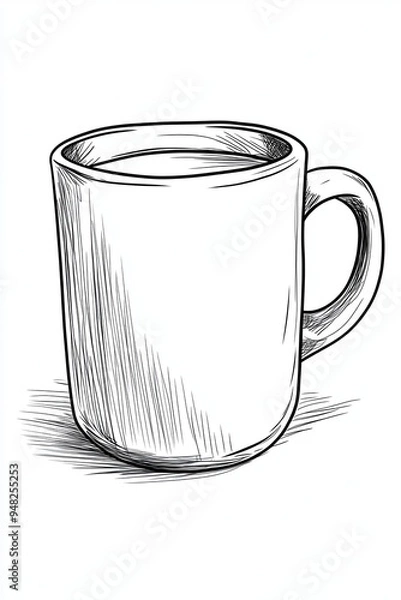 Fototapeta Hand drawn sketch of a white coffee mug with a handle.