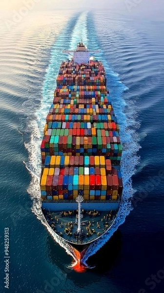 Obraz A large container ship is peacefully floating on top of a vast body of water