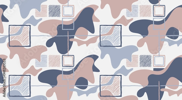 Fototapeta Abstract seamless pattern with squares and wavy lines