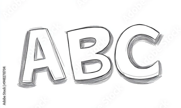 Fototapeta Hand-drawn sketch of the letters A, B, and C in a playful, cartoon style.