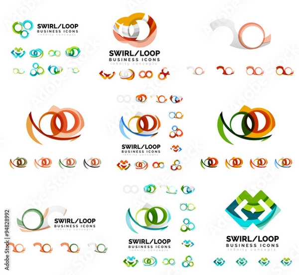 Fototapeta Set of company logotype branding designs, swirl infinity loop concept icons isolated on white