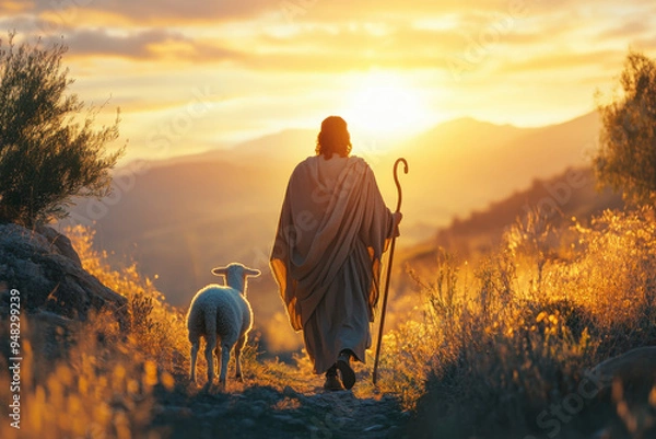 Obraz Shepherd and Lamb Sunset.