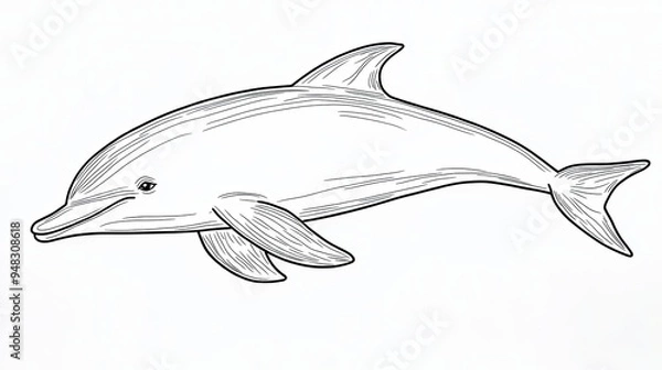 Fototapeta A line drawing of a dolphin in profile, swimming to the right.