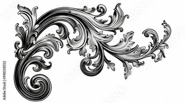 Fototapeta Art Nouveau. Architectural Antique Corners Featuring Black-and-White Design Element with Elegant Curl