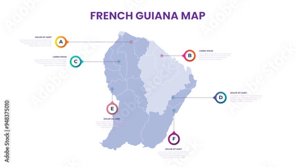Fototapeta A map of the French Guiana. French Guiana infographic vector illustration with data and country information