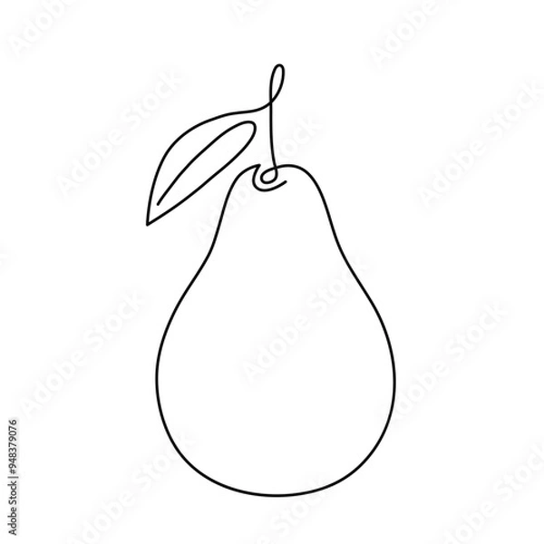 Fototapeta Pear. Fruit with leaf. Continuous one line drawing. Line Art. Minimalism. Vector illustration.