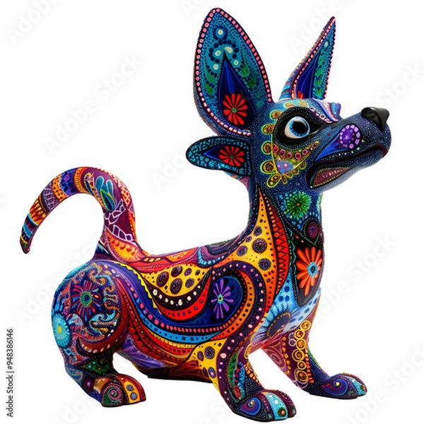 Obraz Vibrant and detailed alebrije sculpture of a colorful dog-like creature